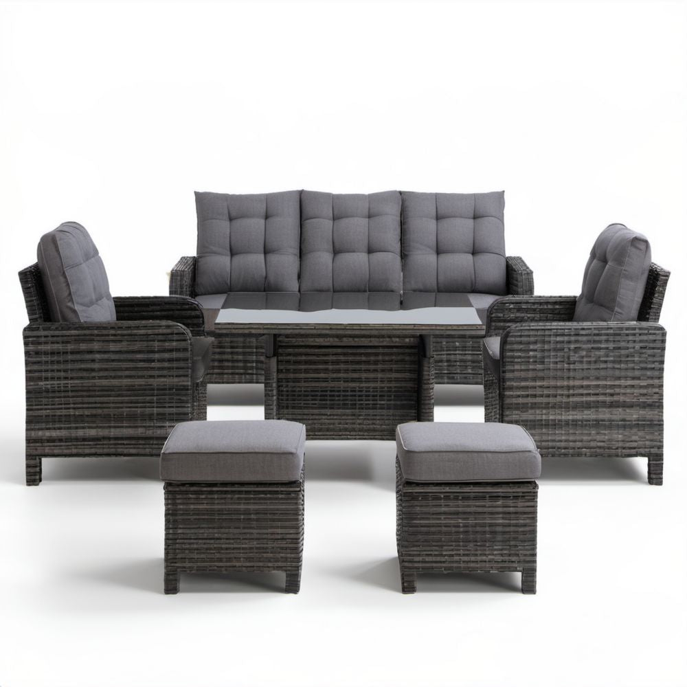6-elementowy zestaw mebli ogrodowych z technorattanu grafitowo-szary, sofa 3-osobowa 180 × 70 × 75 cm, stół 120 × 60 × 45 cm