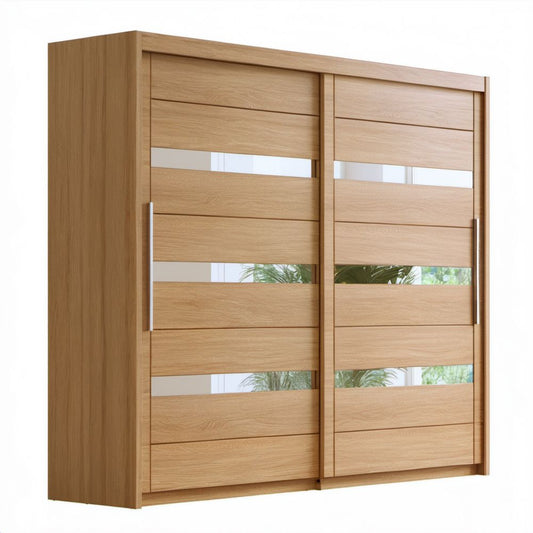 Szafa przesuwna dębowa z lustrami z płyty wiórowej laminowanej 200 x 62 x 220 cm