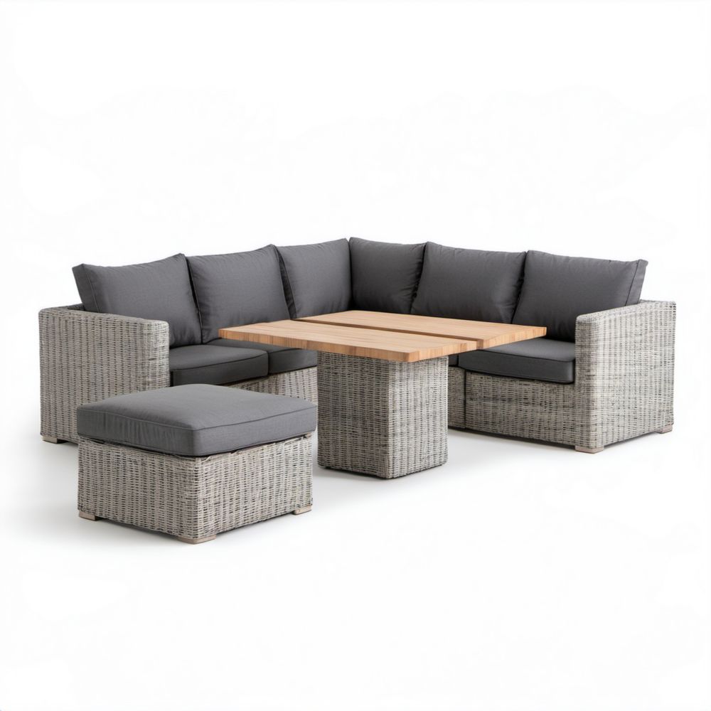 4-częściowy narożny zestaw mebli ogrodowych z rattanu, szary i naturalny brąz, sofa 210 × 210 × 74 cm