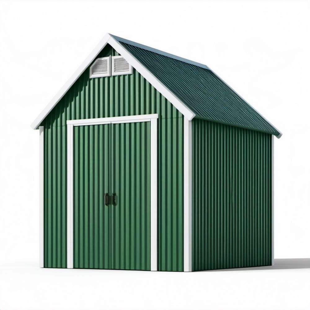 Metalowy domek ogrodowy zielono-biały 213 x 130 x 185 cm z drzwiami dwuskrzydłowymi