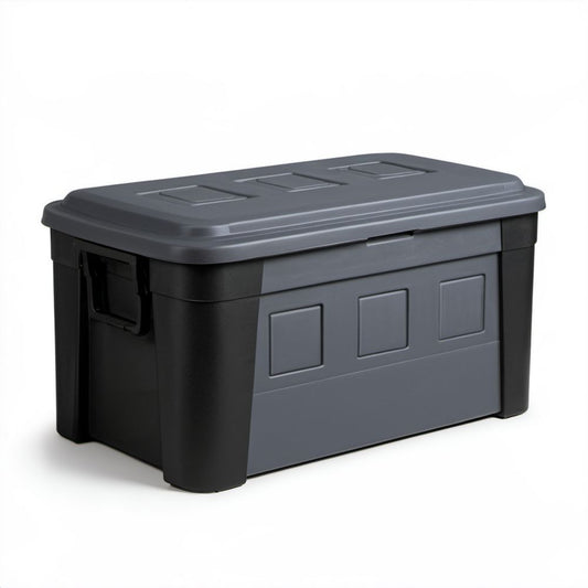 Prostokątny plastikowy pojemnik ogrodowy z pokrywą 80 l, 58 x 38 x 33 cm, antracytowo-czarny