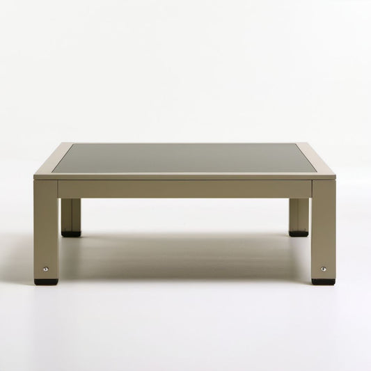 Prostokątny stolik ogrodowy z aluminium i szkła hartowanego, beżowo-szary, 120 × 70 × 45 cm