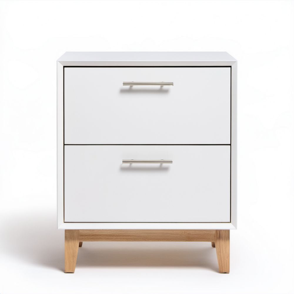 Biała szafka nocna MDF z 2 szufladami, 55 x 40 x 60 cm