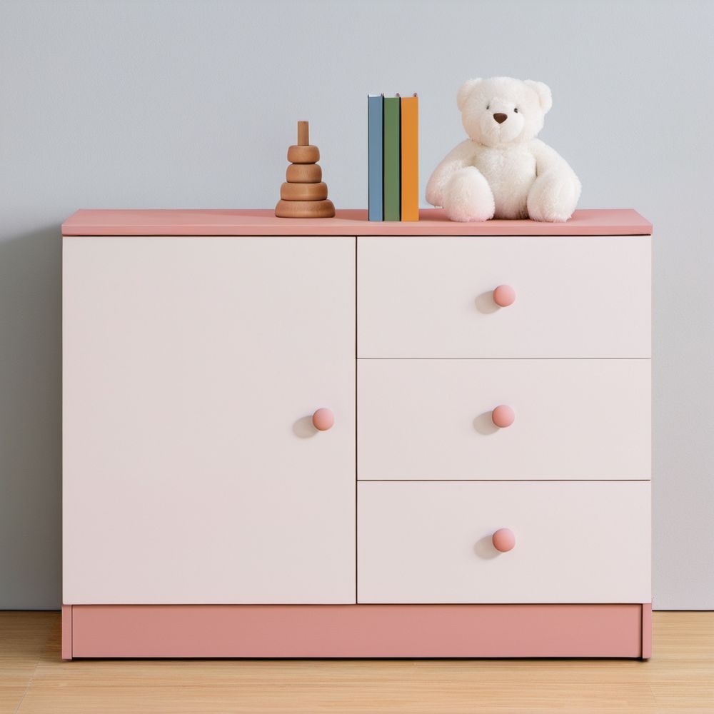 Komoda dziecięca z płyty MDF różowo-biała, 100 × 40 × 90 cm