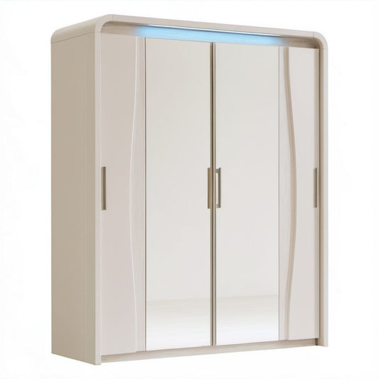 Czterodrzwiowa szafa z lustrem kremowa z płyty wiórowej laminowanej 160 × 60 × 220 cm