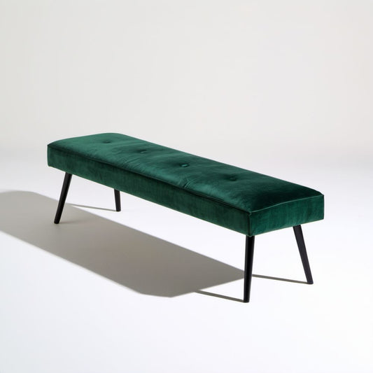 Zielona ławka tapicerowana z aksamitu na metalowych nogach 120 × 40 × 45 cm