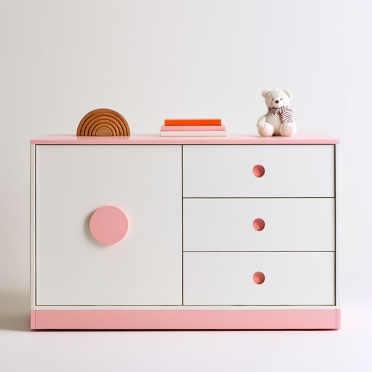 Komoda z 3 szufladami i szafką z płyty MDF, biało-różowa, 100 × 40 × 80 cm